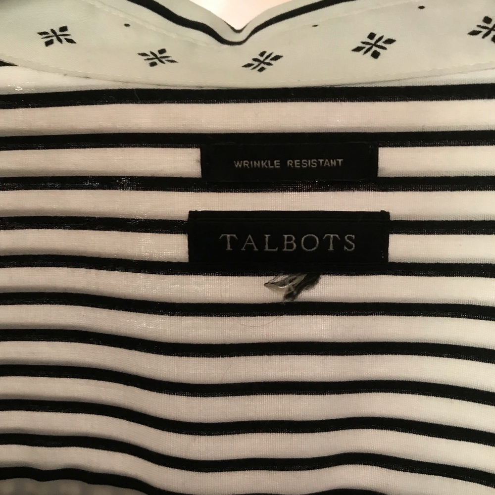 Talbots Black and White Striped Button-Front Blouse - Picture 4 of 6